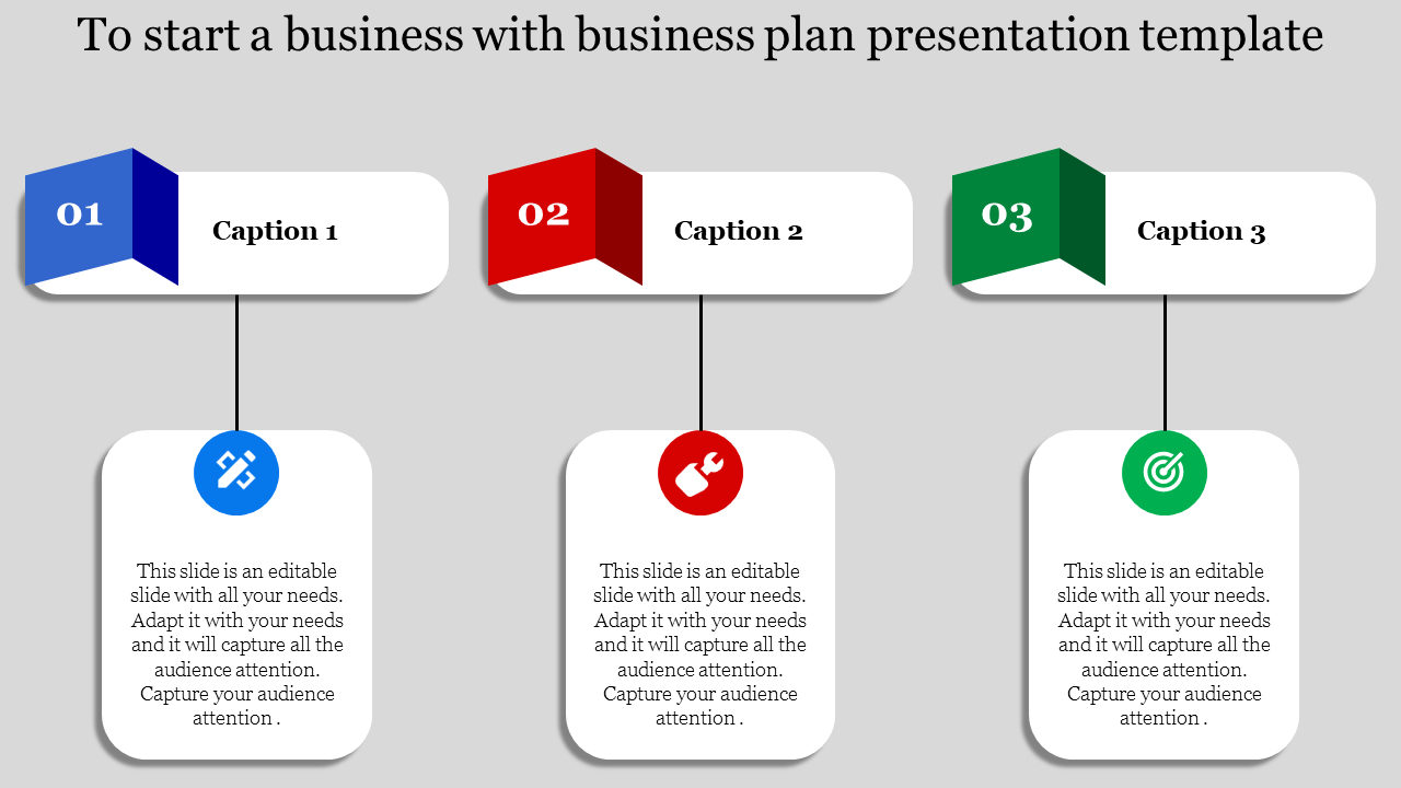 Business infographic with blue, red, and green steps showing icons: network connection, wrench, and target.