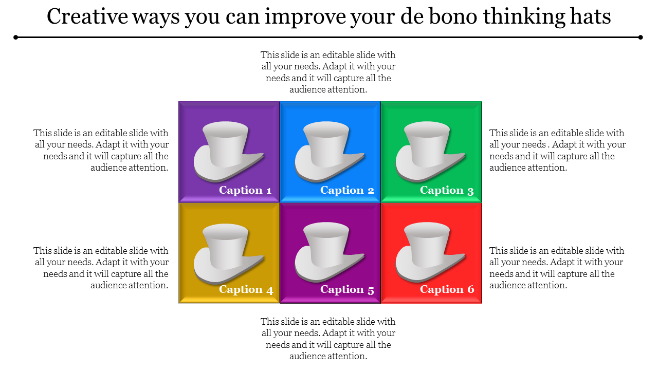 De Bono Thinking Hats PowerPoint Template - Six Nodes