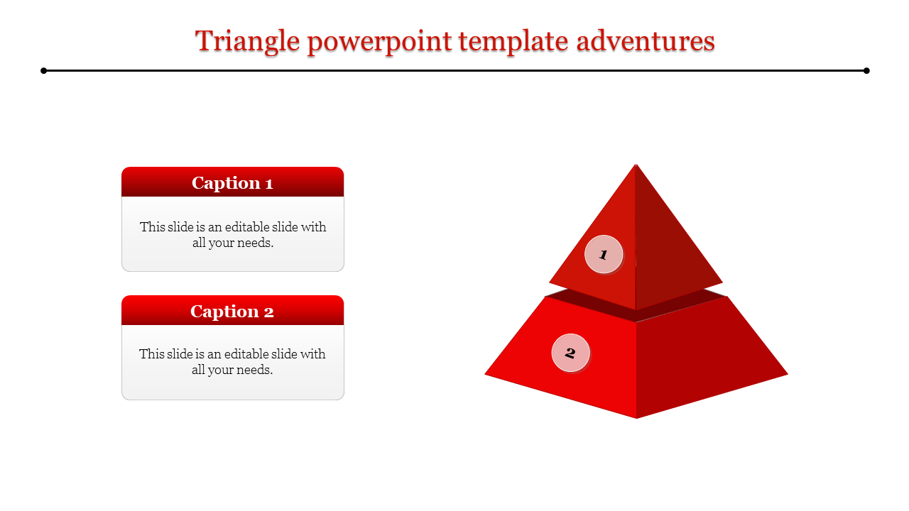 Red pyramid structure with two segments and numbered labels, alongside two descriptive captions on the left.