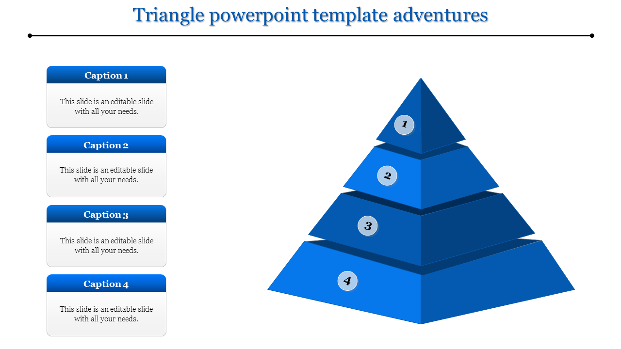 Blue pyramid structure divided into four sections, with captions areas positioned on the left side.