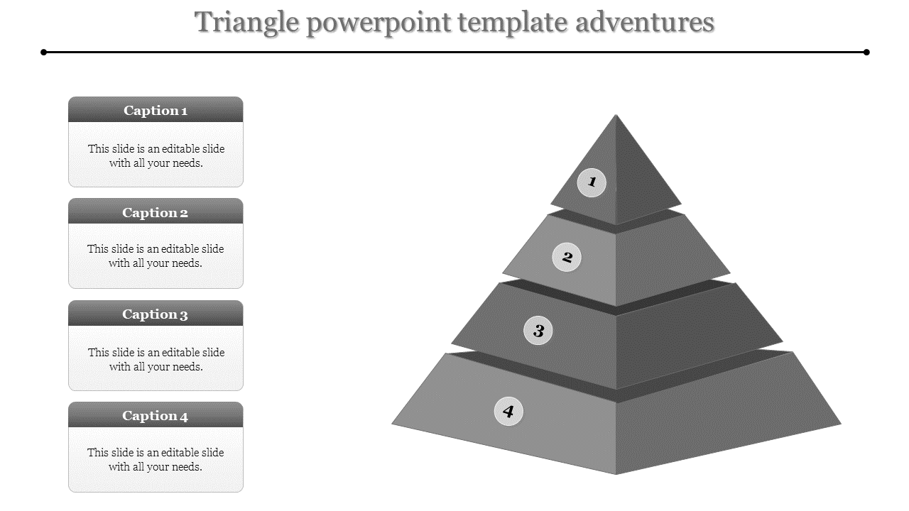 Triangle shape divided into four layers, each with a numbered section and with placeholder text areas.