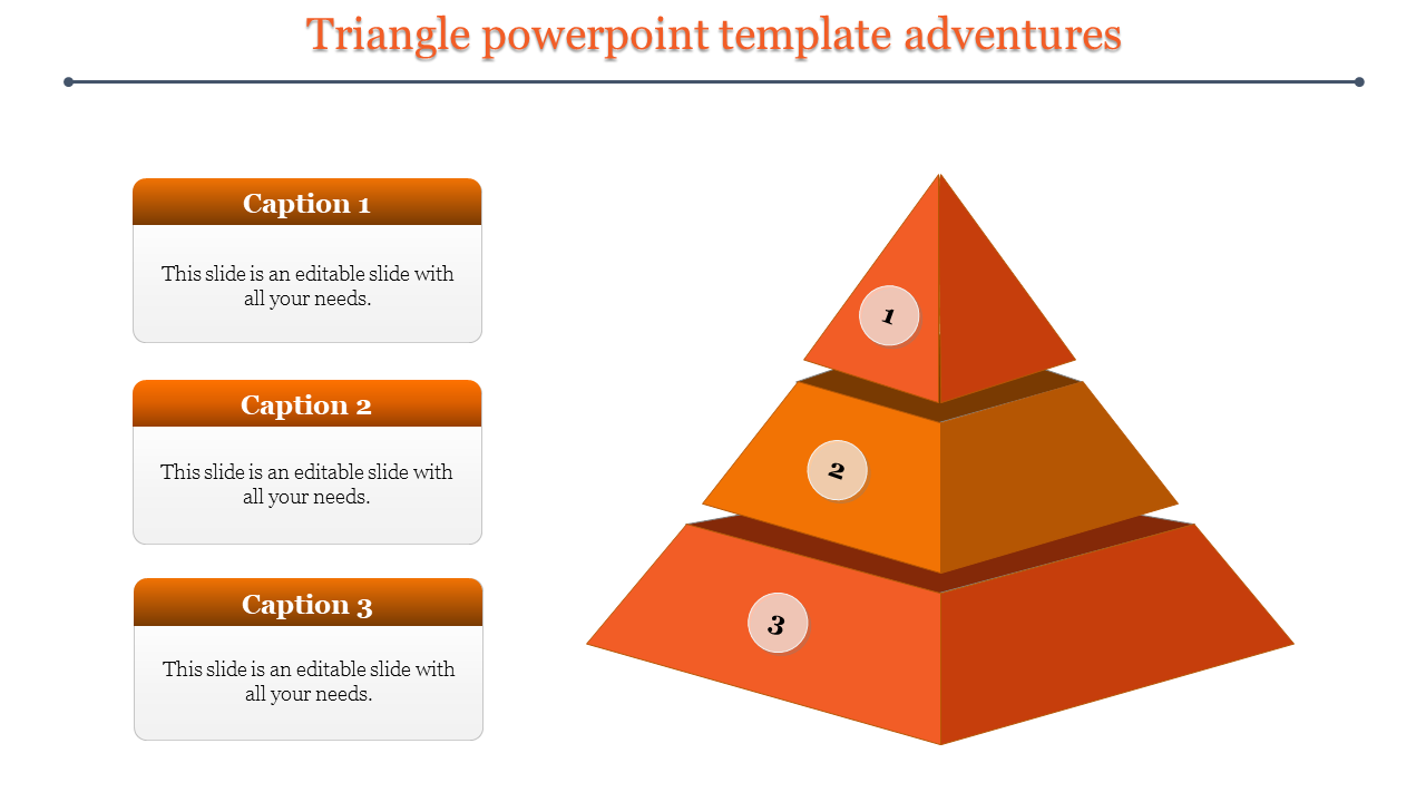 Three-tiered orange triangle pyramid with numbered sections and placeholder text areas on each side.