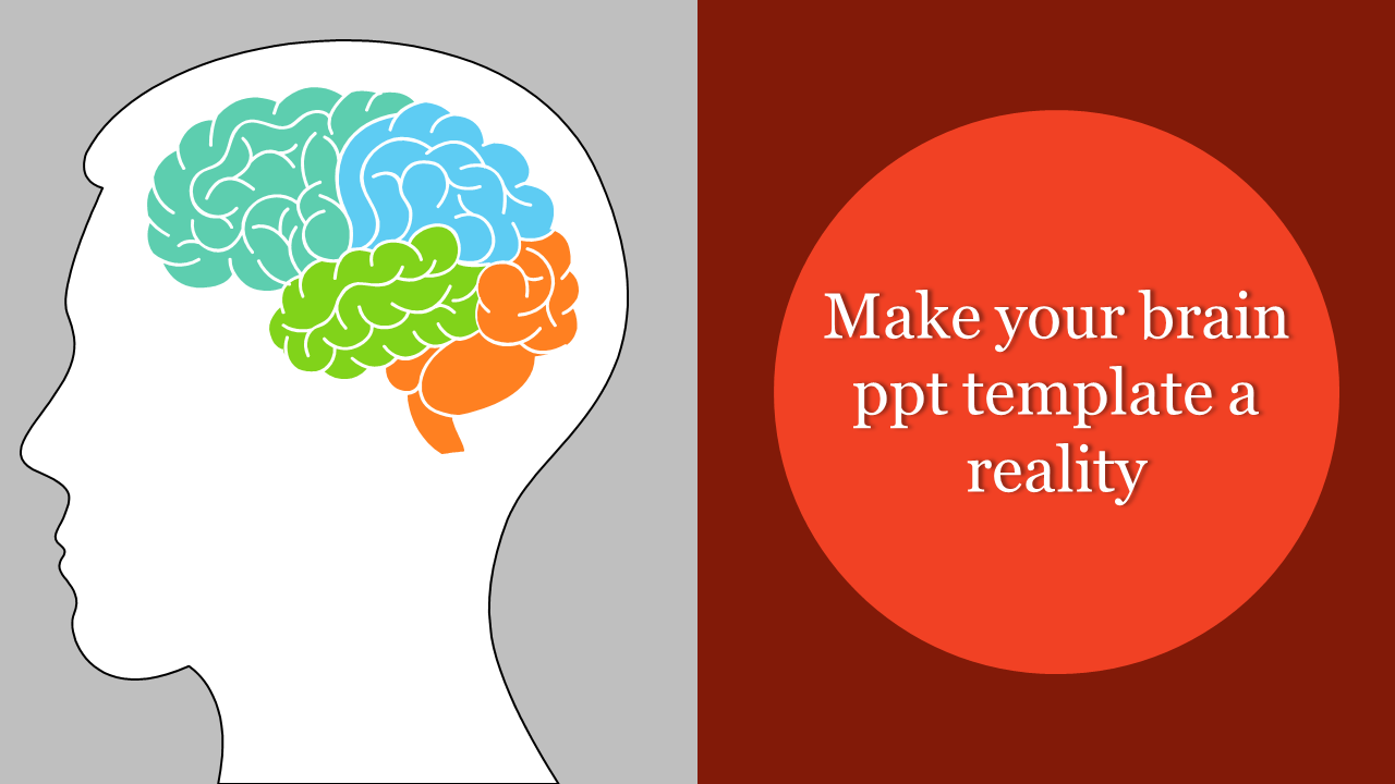 Illustration of a brain with colorful sections inside a head outline, with text on a red circle to the right.