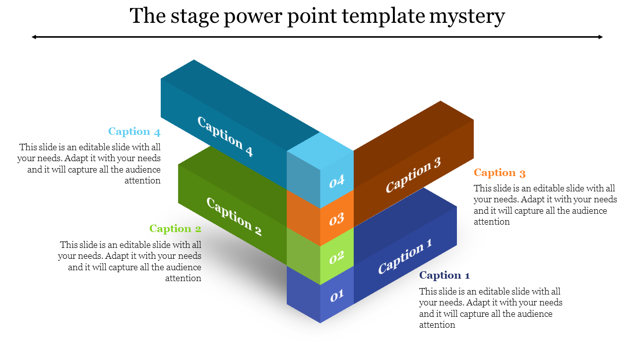 PowerPoint slide with four stacked stages in varying colors, each stage labeled with a caption.