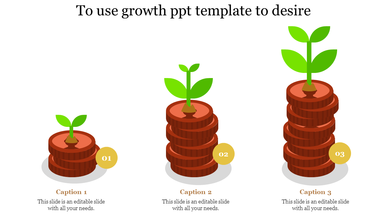 Illustration of growth stages with plants on coin stacks, progressing in size from left to right.