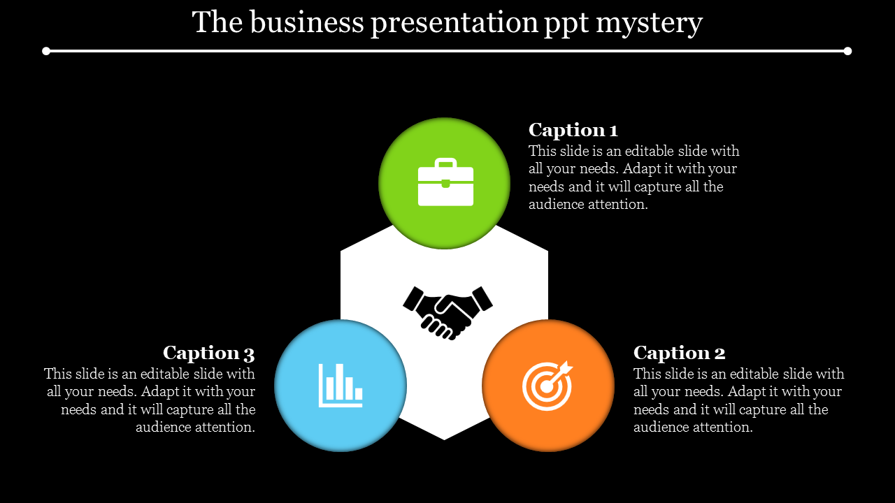 Business infographic with a handshake at the center, linked to green, blue, and orange icons representing key elements.