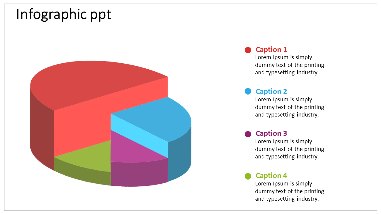 Infographic featuring a 3D pie chart with segmented data in vibrant colors, explained by labeled captions.