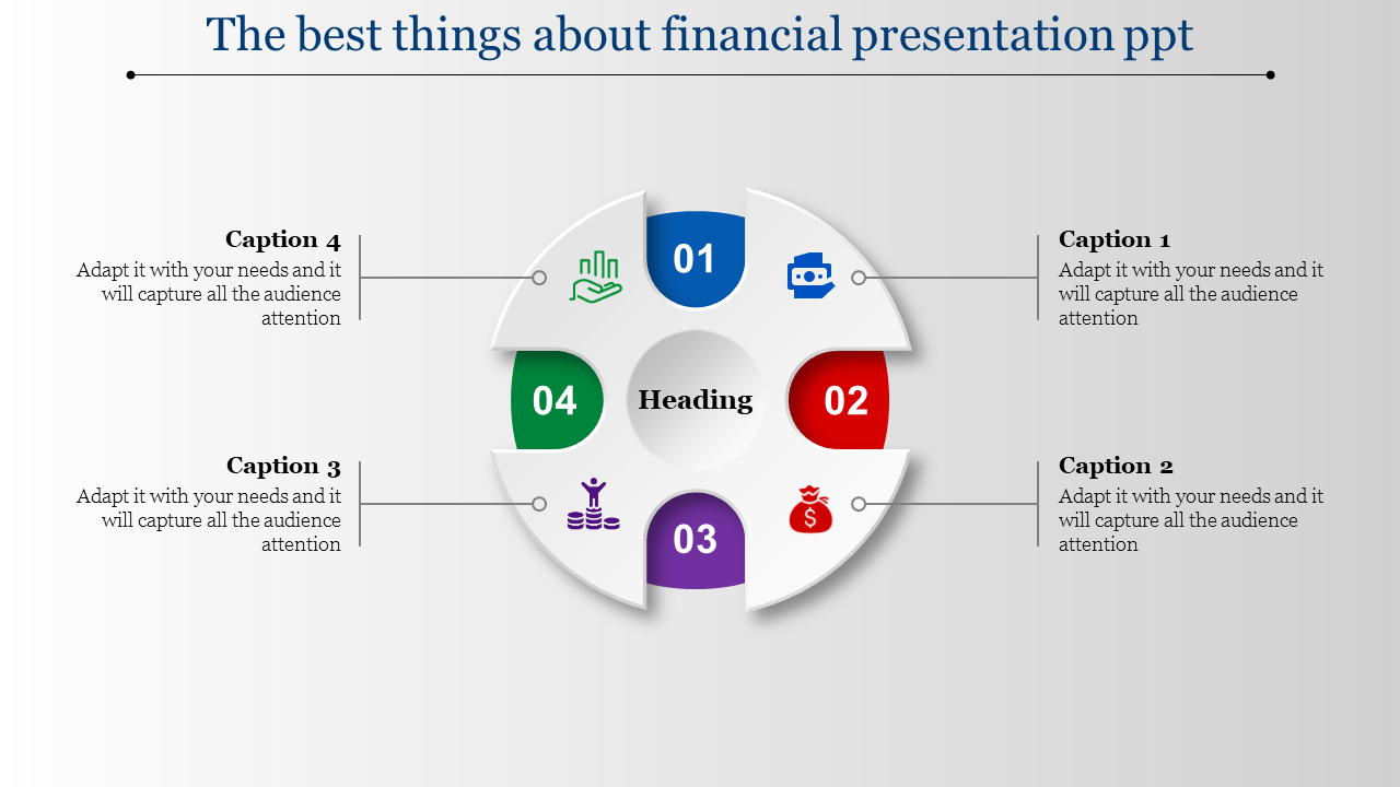 Slide for financial presentation with a cycle diagram highlighting key financial elements with icons and captions.