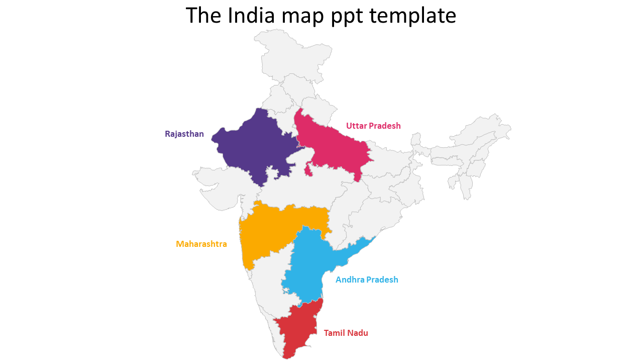 India map slide highlighting the states in different colors.