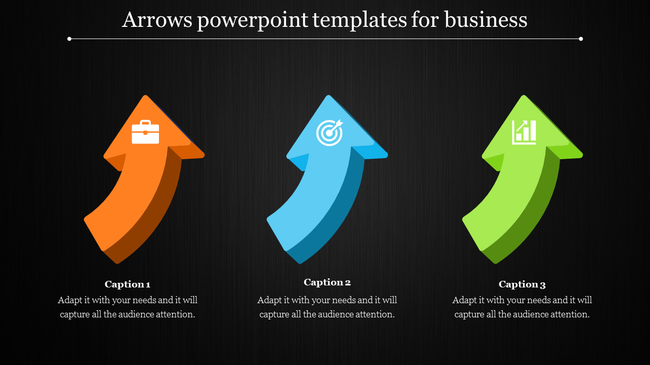 Business themed arrows in orange, blue, and green represent different aspects of success with icons on a dark backdrop.