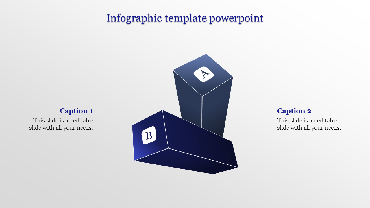 3D infographic template showcasing two blocks labeled A and B, accompanied by captions on both sides.