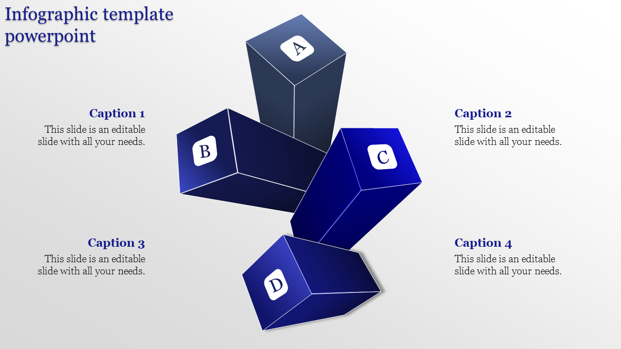 Four 3D blue blocks with white labels arranged in a star like structure, surrounded by captions on a light background.