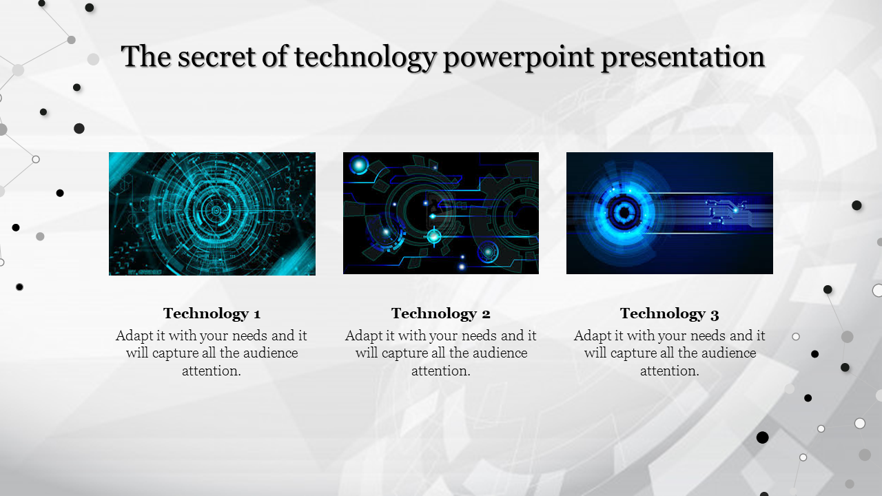 A PowerPoint slide showing three technology themed images with titles each with a description.