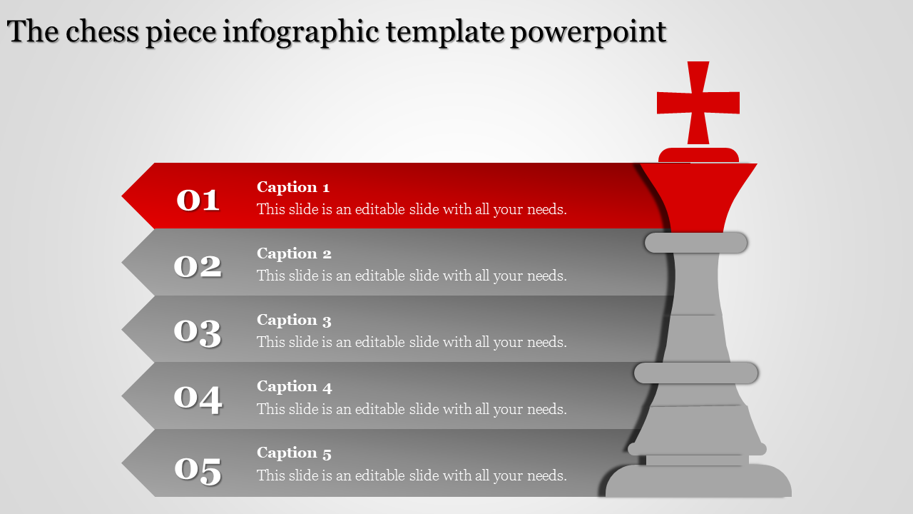 Chess themed infographic with a king piece and numbered gray arrows pointing right, highlighting the first segment in red.