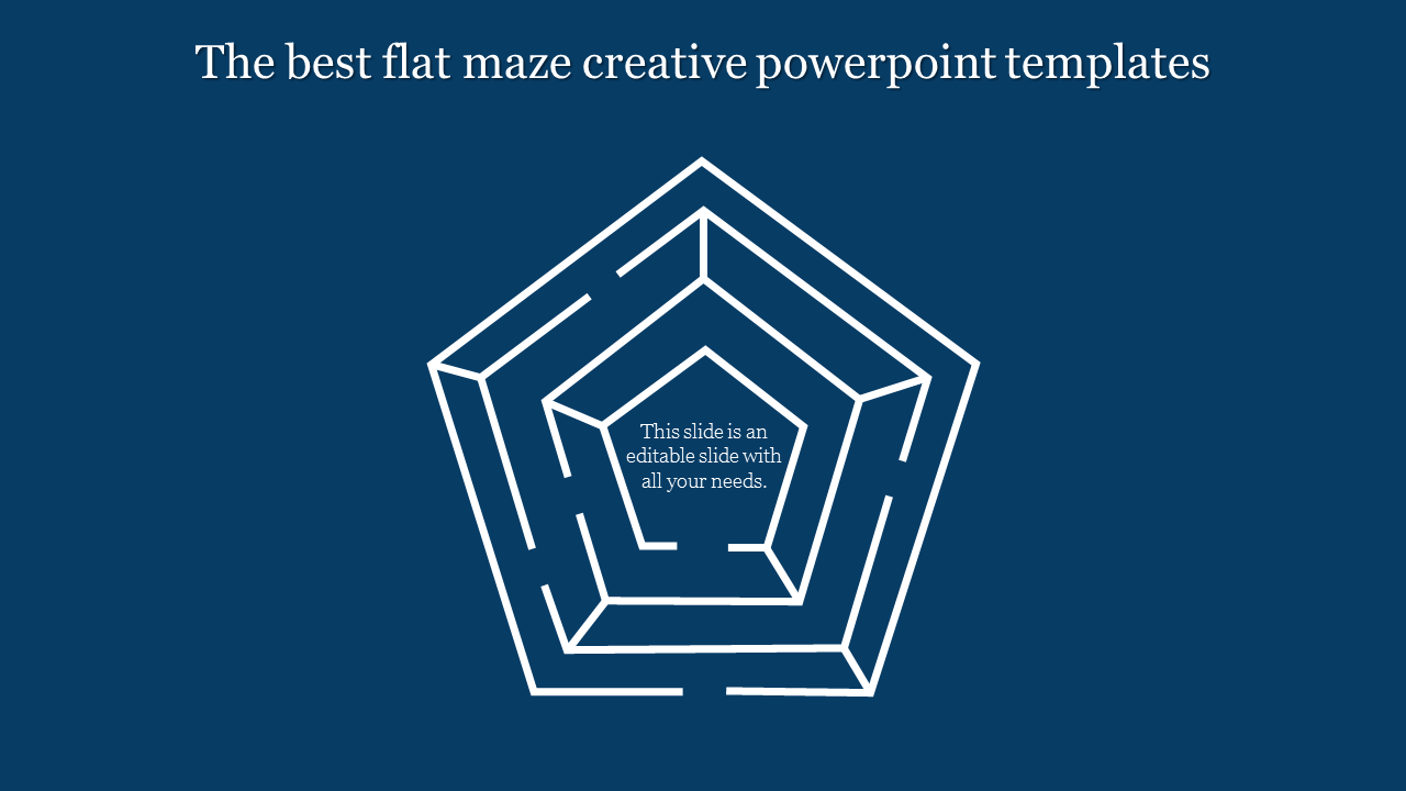 Creative PPT slide featuring a pentagonal maze design with a text area at the center on a dark blue background.