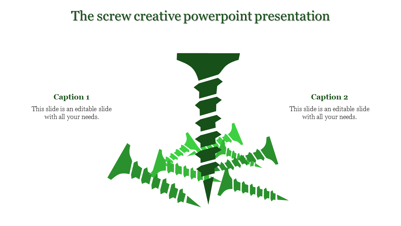 Creative PowerPoint slide with a screw graphic made of multiple shapes with captions.