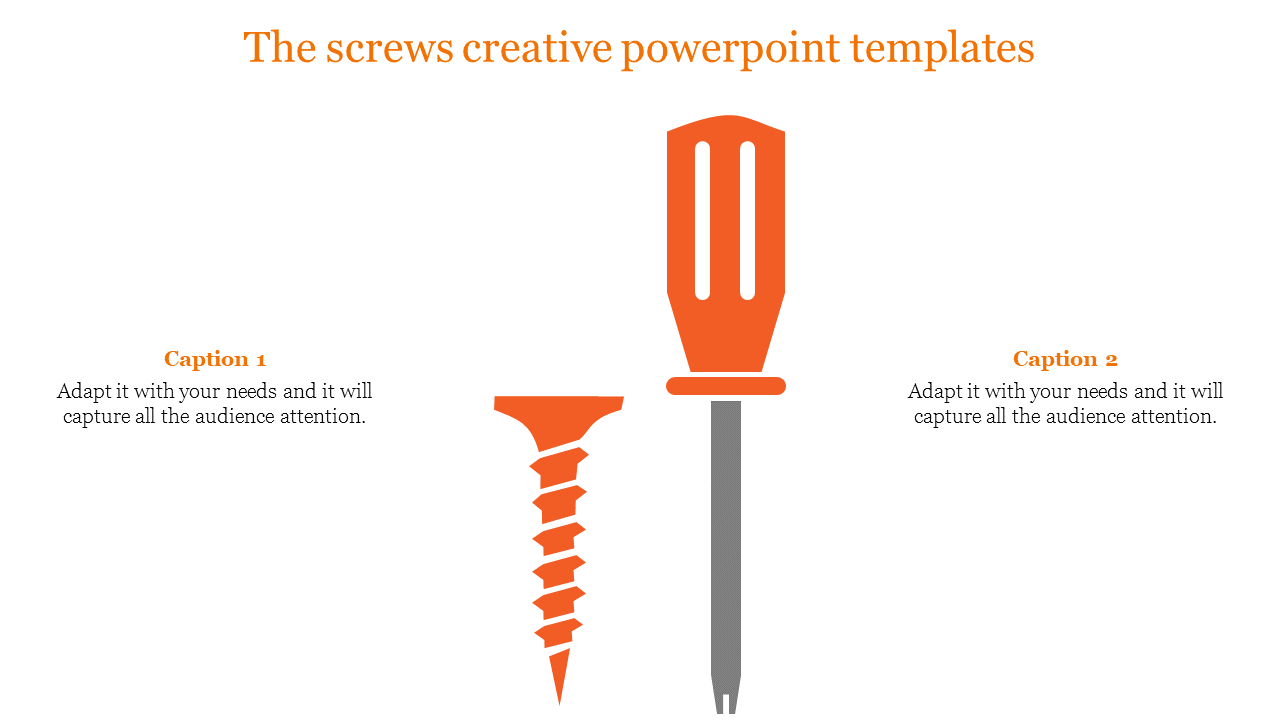 Minimalist slide design showing screw and screwdriver icons in the center with text captions on either side.