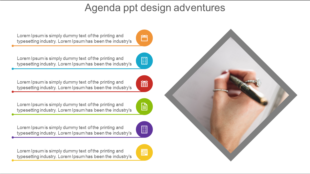 Six Noded Colorful Agenda PPT Template & Google Slides Theme