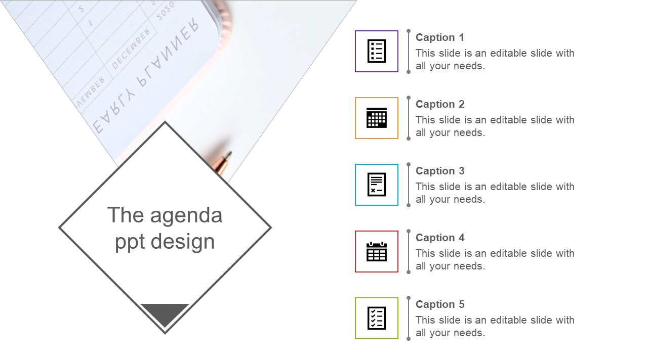 Best Agenda PPT Design Slide Template With Five Node