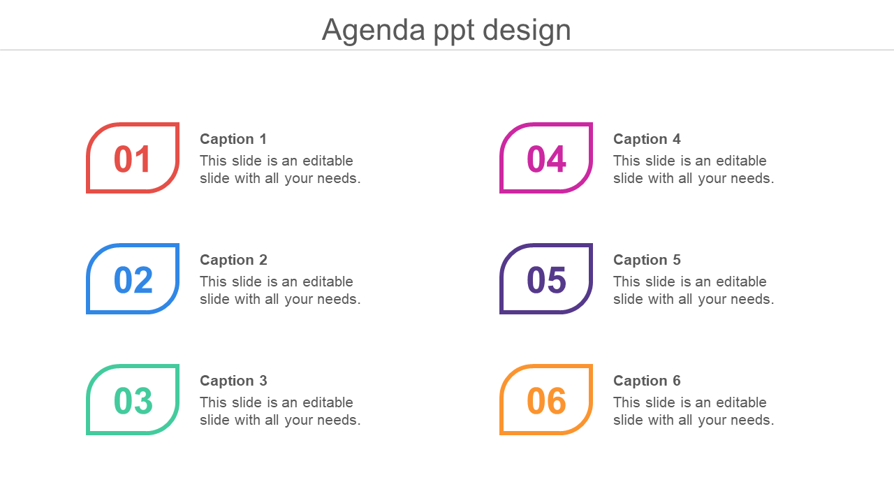 6 Noded Agenda Design PPT Template and Google Slides Theme