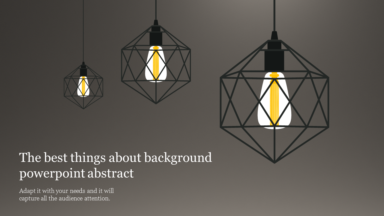 Slide with three black geometric pendant lights, glowing yellow bulbs, on a gray gradient background.