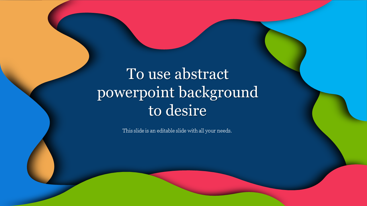 Abstract background slide with flowing shapes in blue, green, red, and yellow surrounding a dark blue center with text area.