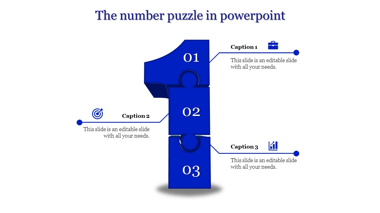 Number one puzzle PowerPoint template with sections and icons.