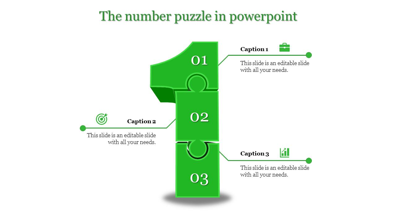 Number 1 puzzle infographic in green, divided into three labeled sections with captions and icons on a white background.