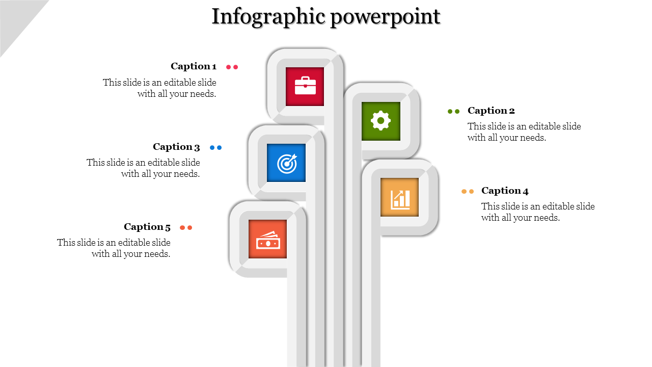 Colorful infographic with red, green, blue, yellow, and orange rectangles showcasing business icons and captions.