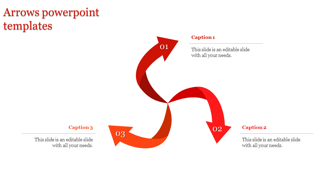 Stylized arrows graphic template designed to depict a process or cycle, featuring bold red arrows with caption areas.