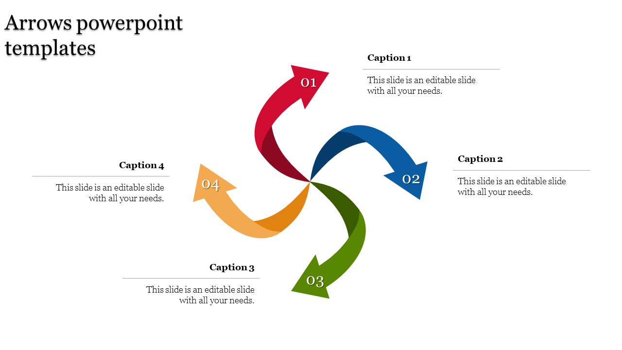 Magnificent Arrows PowerPoint Templates with Four Nodes