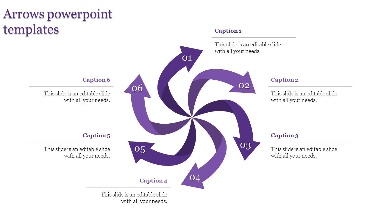 Amazing Arrows PowerPoint Templates with Six Nodes