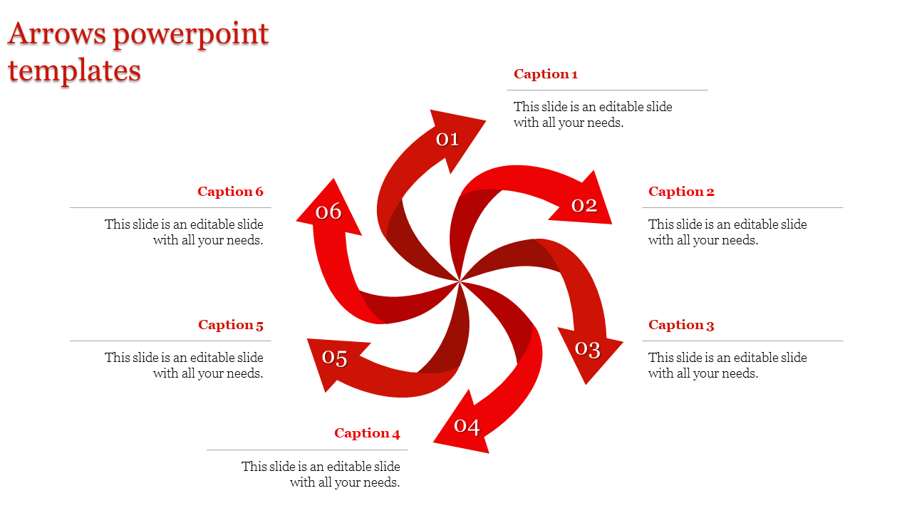 Innovative Arrows PowerPoint Templates with Six Nodes