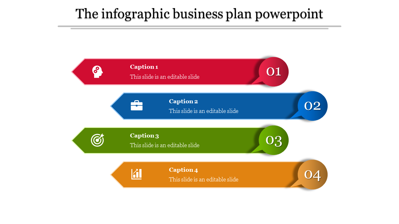 Dynamic infographic layout for a business plan, highlighting four segments with unique colors and icons.