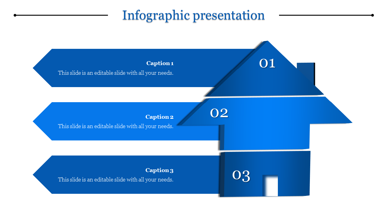 Blue infographic with arrows pointing downward and a house shape formed by the arrows, with numbers 01 to 04 at the top.