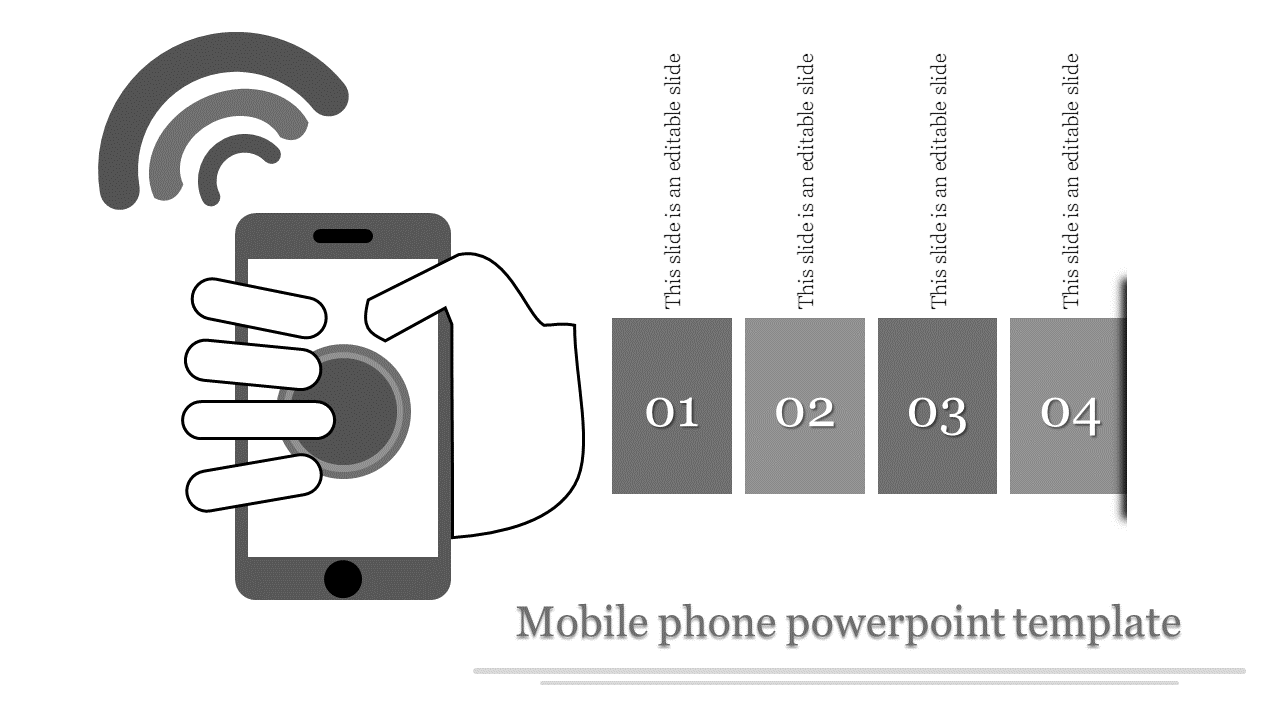 Minimalist mobile interface design showing a touchscreen interaction, four progress bars, and a Wi-Fi signal icon.