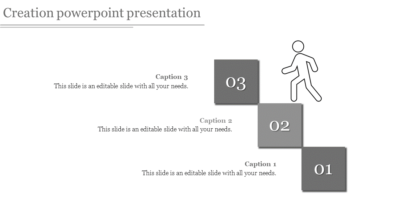 Gray step diagram with three numbered blocks and a stick figure walking up on a white background.