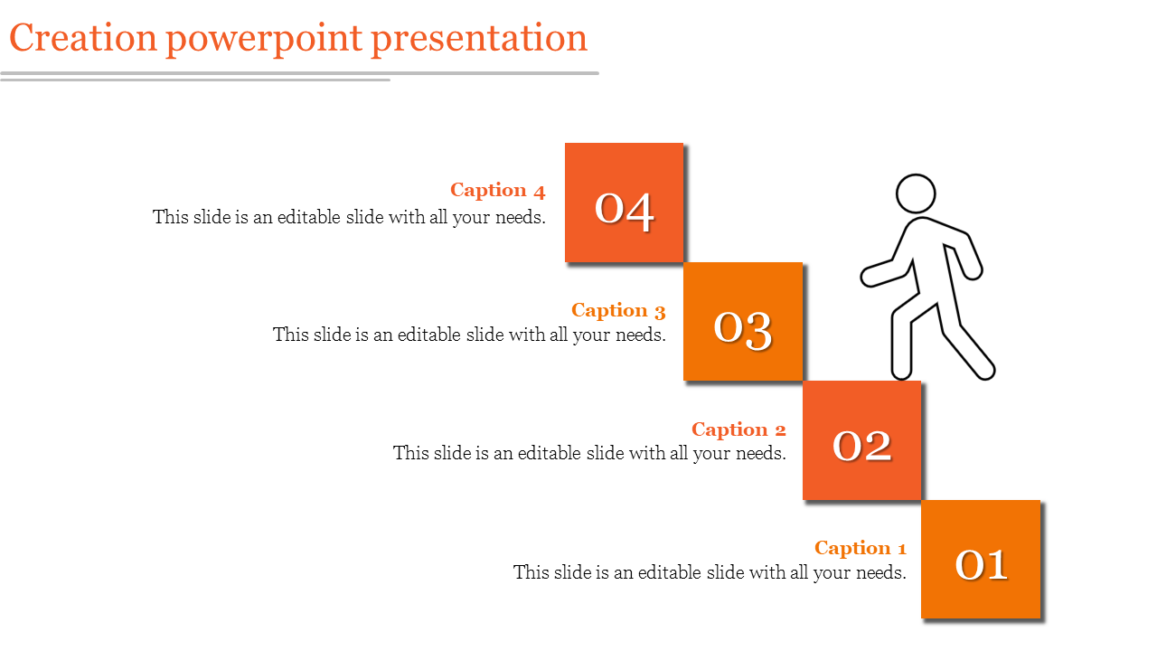 Step-by-step infographic featuring four stacked orange squares and a stylized figure symbolizing upward movement.