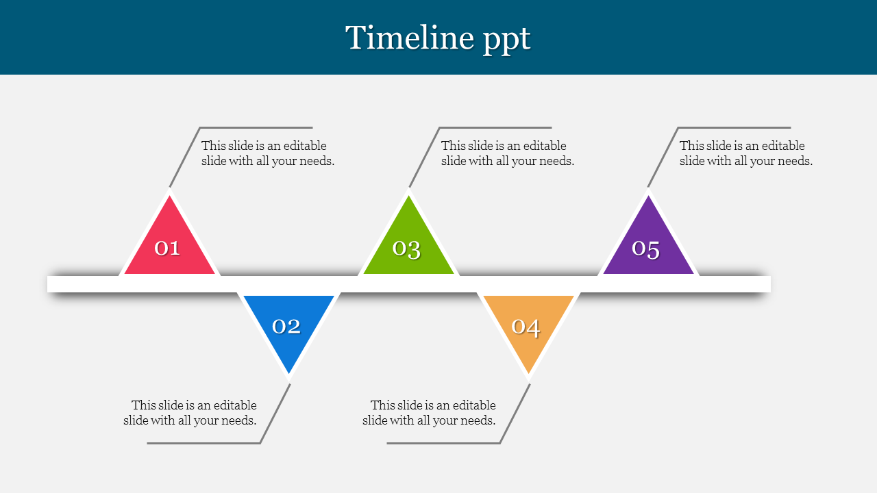 Customized Timeline PPT Slide Designs With Five Node