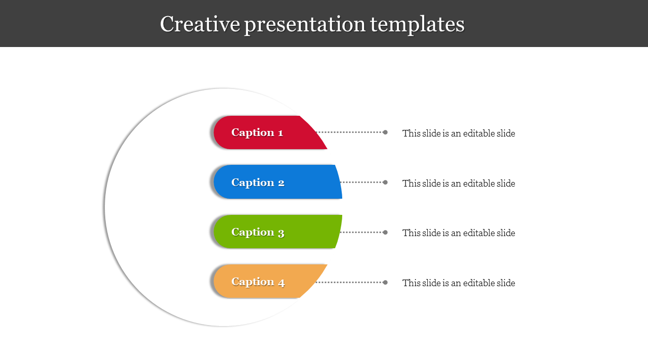 Four-step circular infographic with colorful tabs and dotted lines leading to caption areas on a white background.