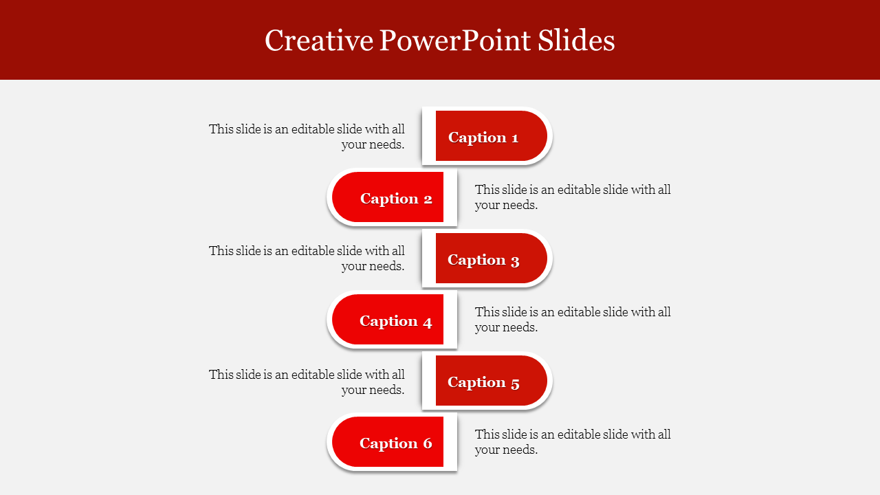 Vertical layout featuring six red rounded rectangular boxes, each labeled with caption, on a gray background.