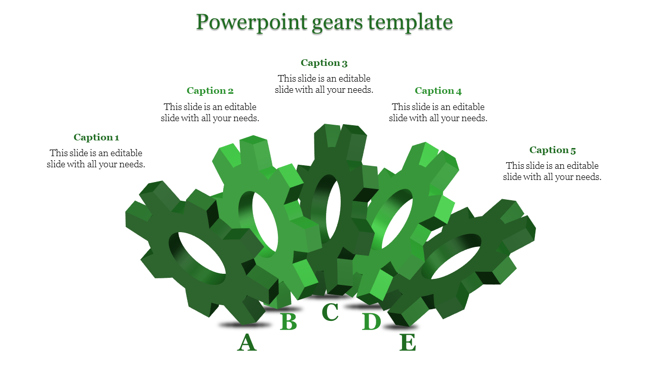 Editable Gears PowerPoint Template for Project Management