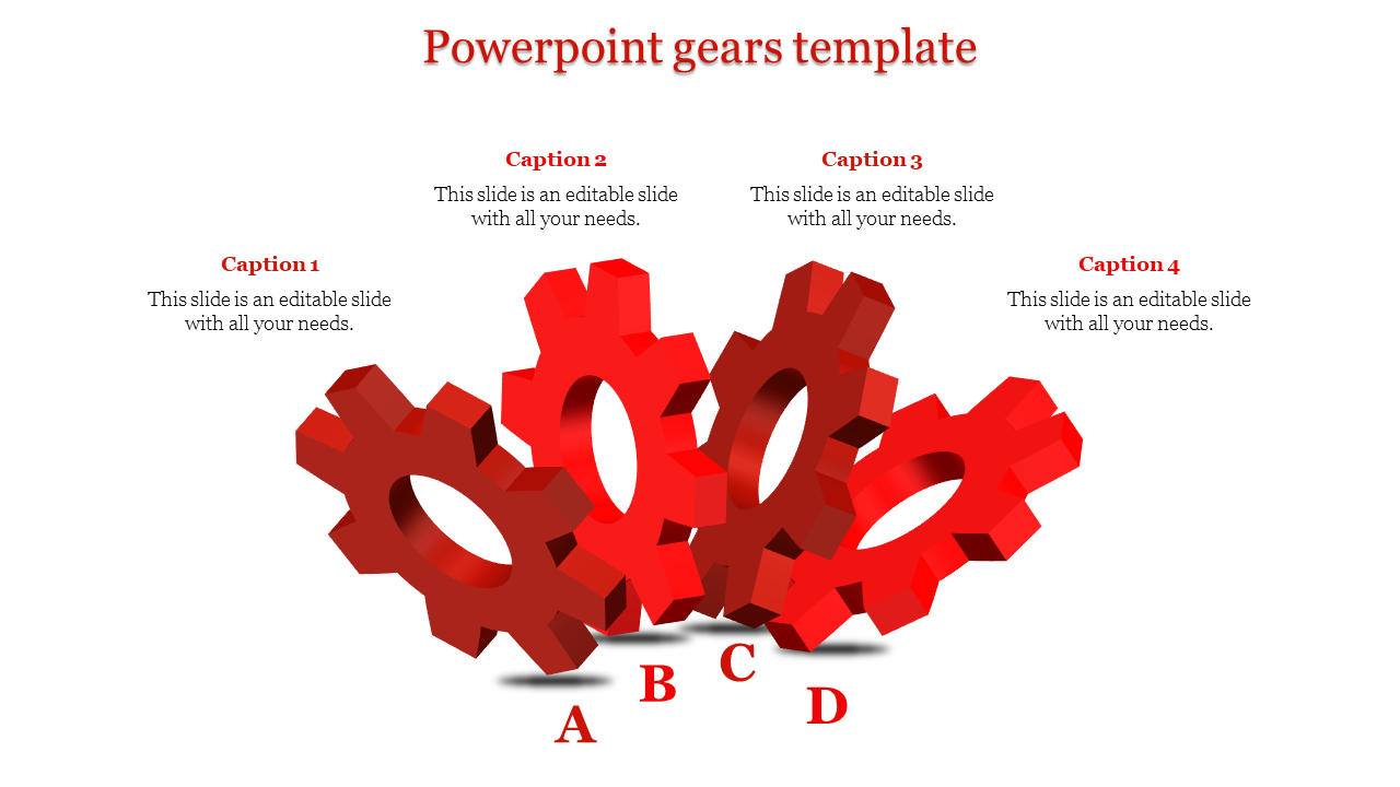 Stunning Gears PowerPoint Template In Red Color Slide