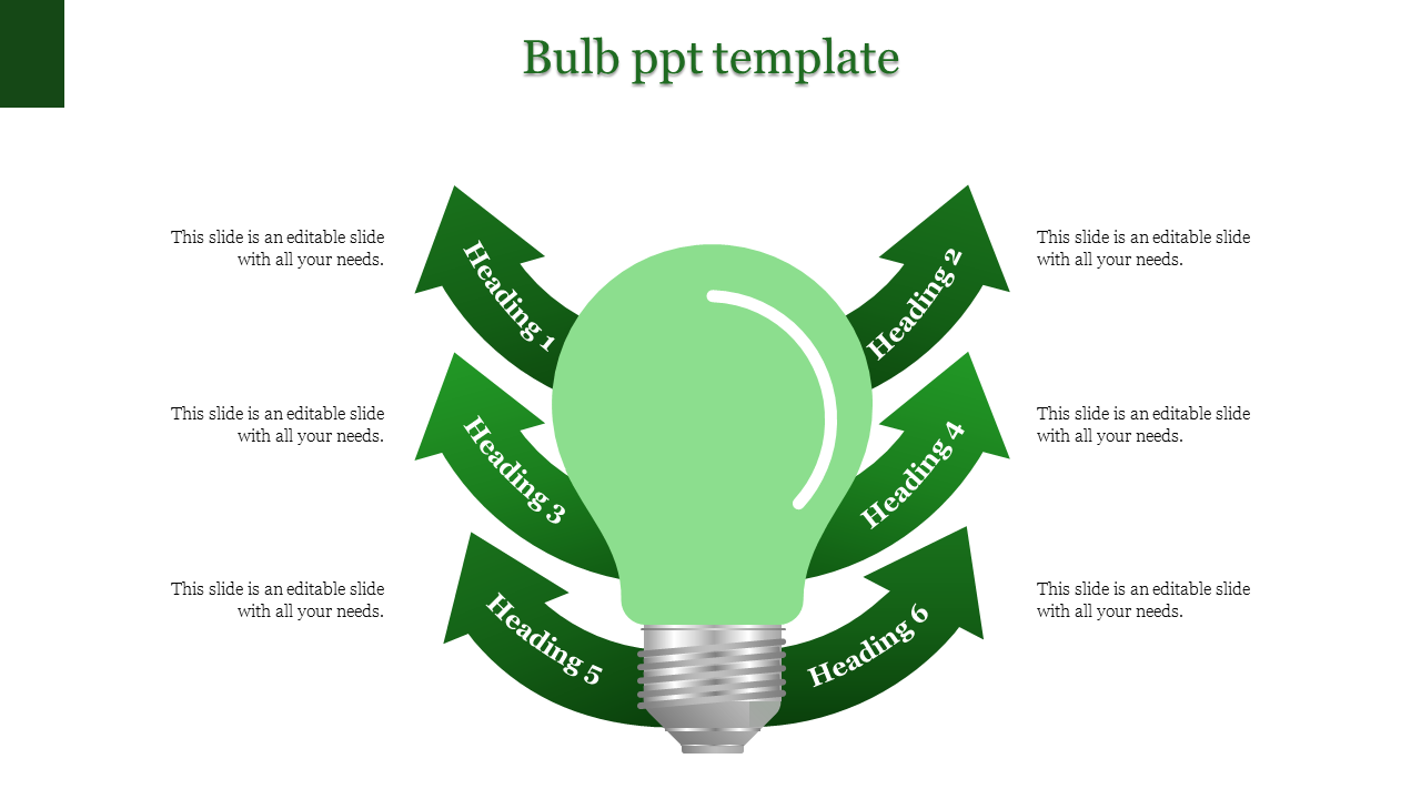 Unequalled Six Node Bulb PowerPoint Template 