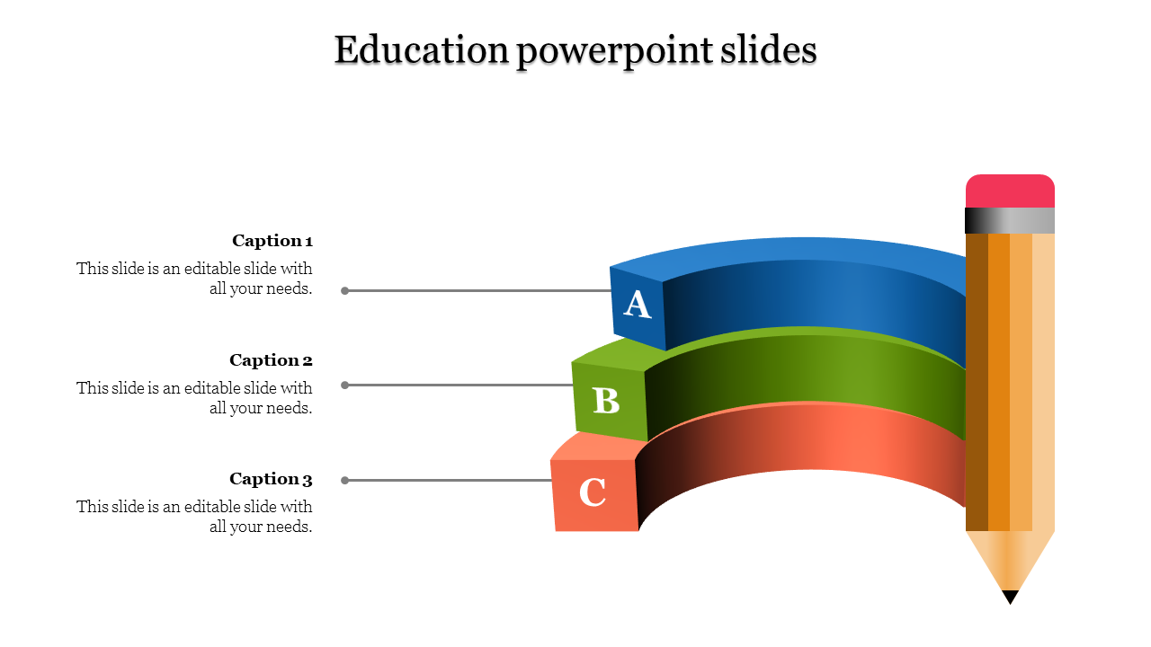 Pencil-themed visual with three color-coded layers representing hierarchical steps, linked to placeholder text areas.