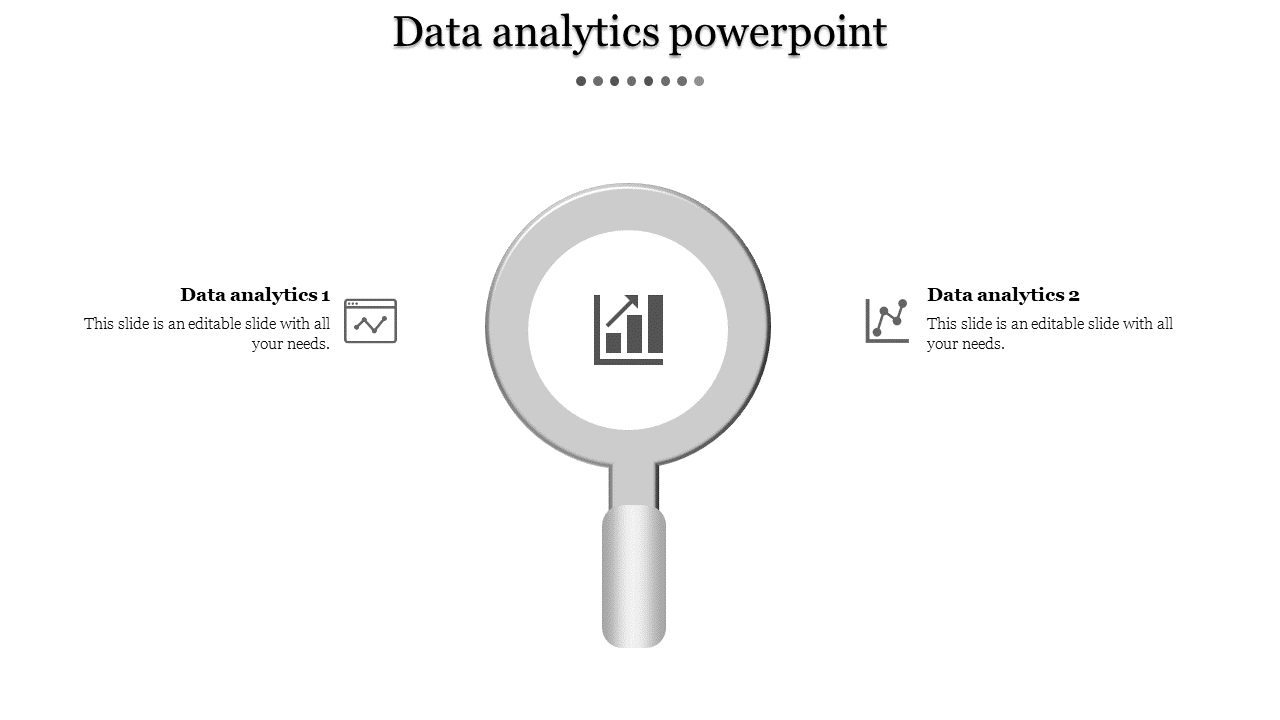 An informative slide design showcasing two data analytics segments, each represented with icons and descriptive text.