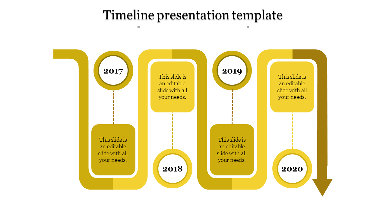 Yellow Zig-zag Arrow Timeline PPT template and Google Slides