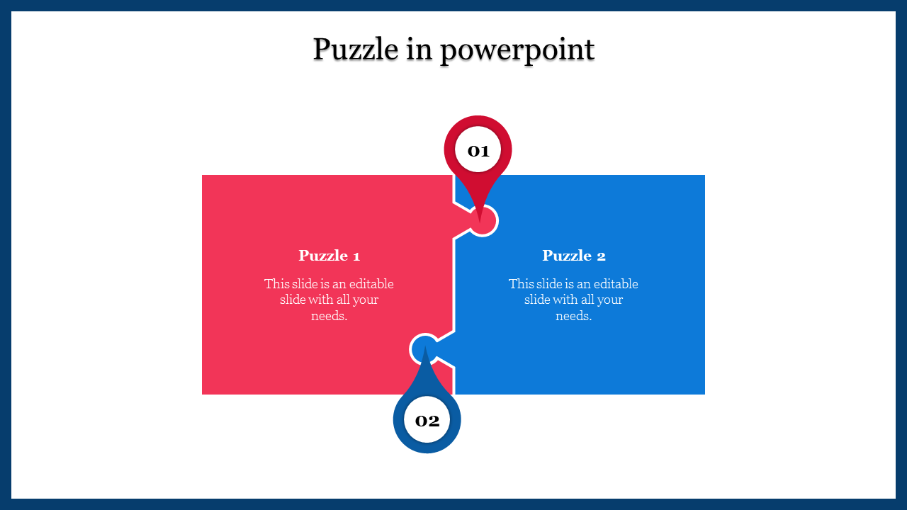 Red and blue rectangular puzzle pieces joined vertically by circular markers, labeled 01 and 02, on a white background.