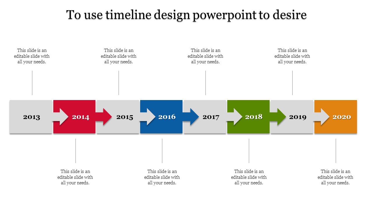 Horizontal timeline with alternating gray and colored rectangular blocks in shades of red, blue, green, and orange.