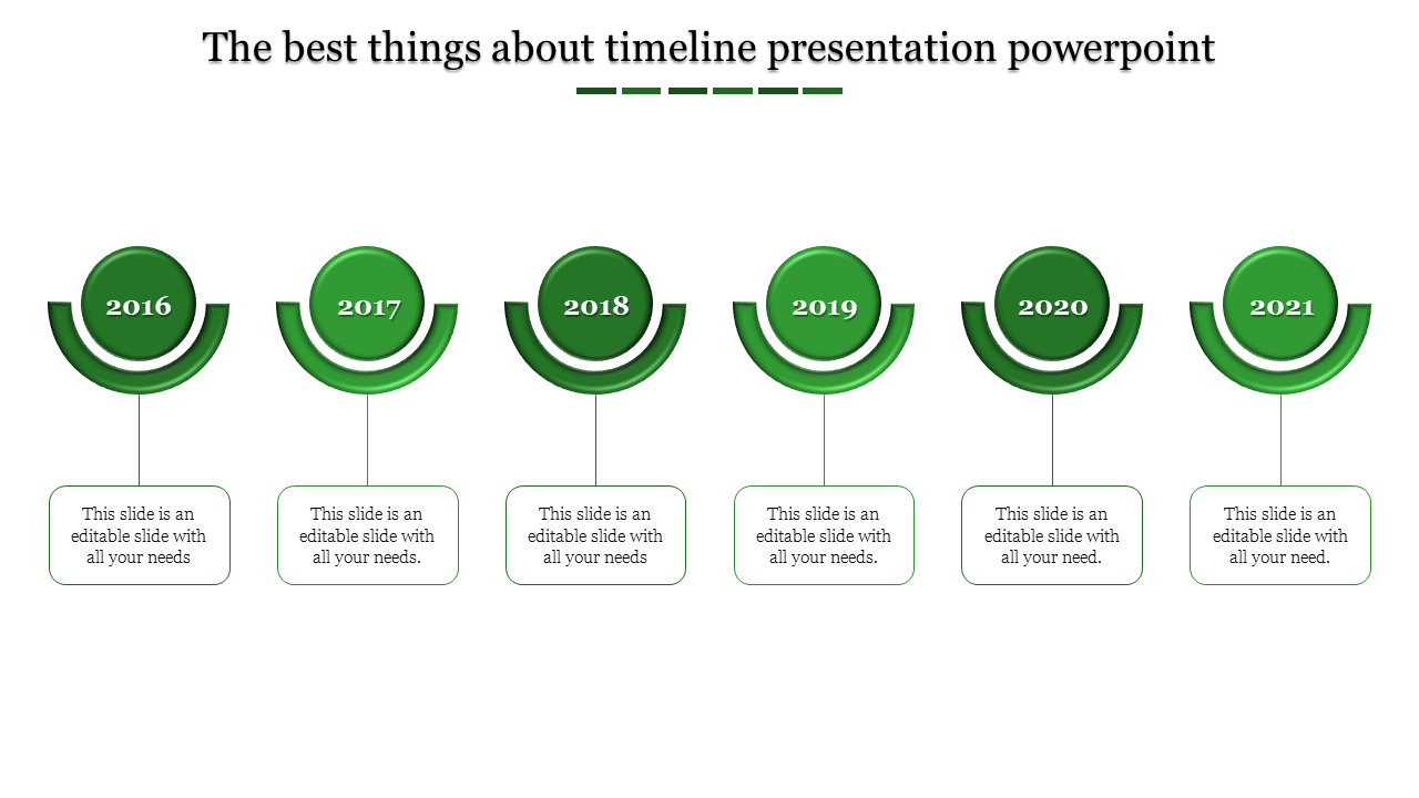 Six Green Circle Timeline PPT Template & Google Slides Theme